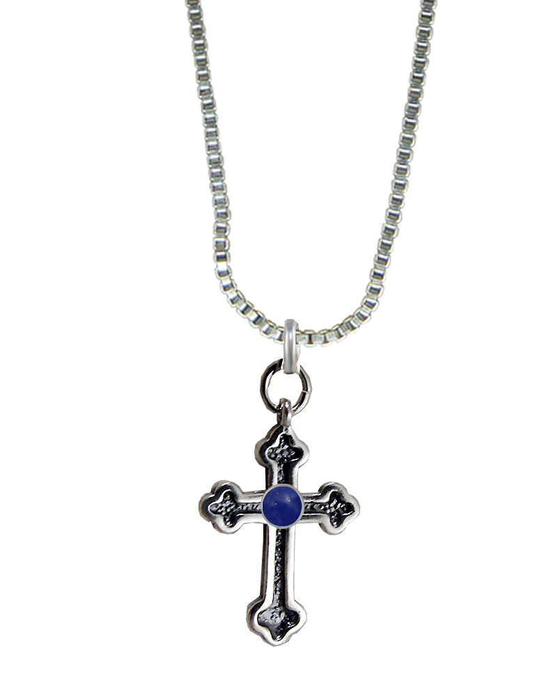 Sterling Silver Trefoil Cross Pendant With Lapis Lazuli